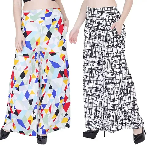 Stylish Crepe Printed Palazzo Pant for Women Pack of 2