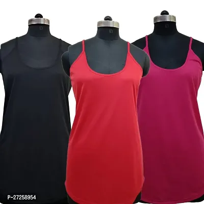 Stylish Multicoloured Satin Solid Camisoles For Women Pack Of 3