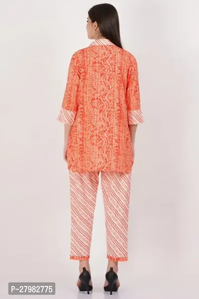 Stylish Orange Cotton Printed Lounge Set For Women-thumb2