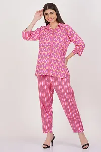 Stylish Pink Cotton Printed Lounge Set For Women-thumb3