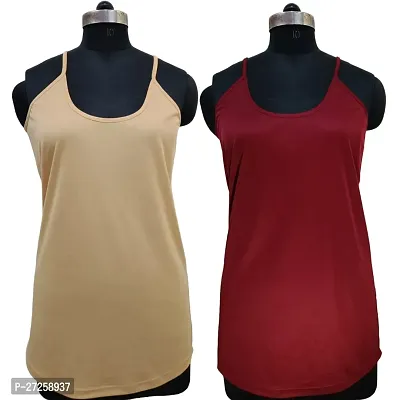 Stylish Multicoloured Satin Solid Camisoles For Women Pack Of 2