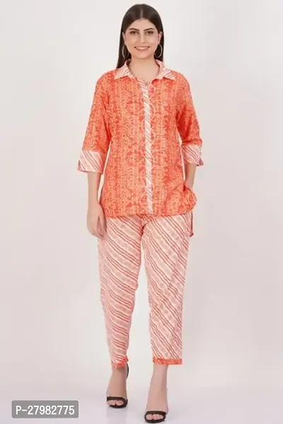 Stylish Orange Cotton Printed Lounge Set For Women-thumb0