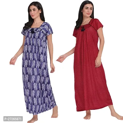 Stylish Multicoloured Polyester Nighty For Women Pack Of 2-thumb0