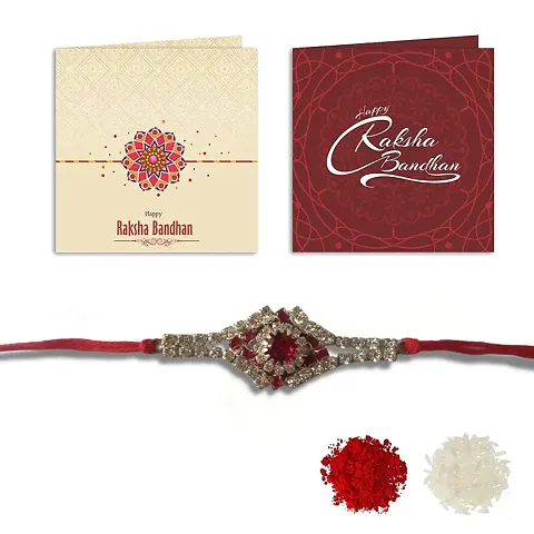 Traditional Diamond Rakhi With Roli Chawal And Greetings Card