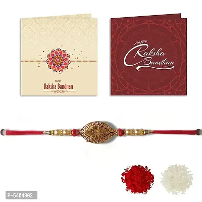 Antique Gold Crystal Diamond Rakhi For Brother-thumb0