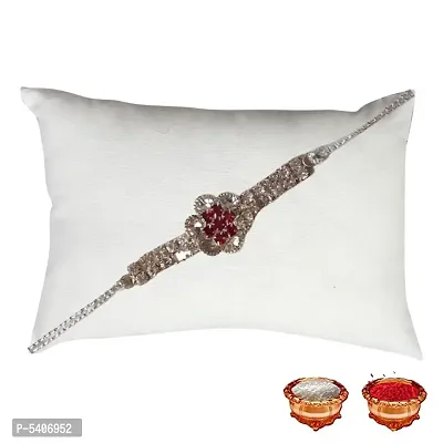 Silver White Diamond Rakhi For Brother-thumb2