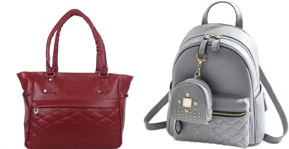 Stylish Combos Of 2 - PU Handbag And Backpack For Women