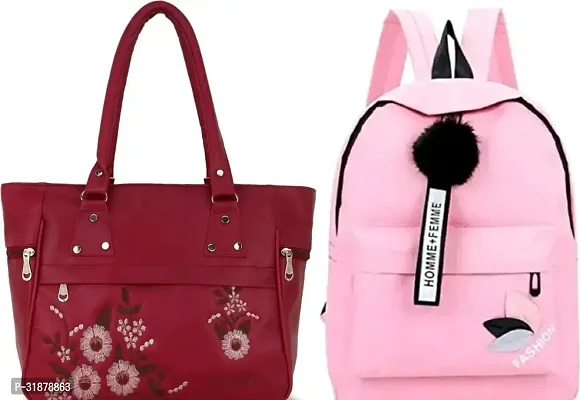 Classy Handbag With Backpacks For Women Pack Of 2-thumb0