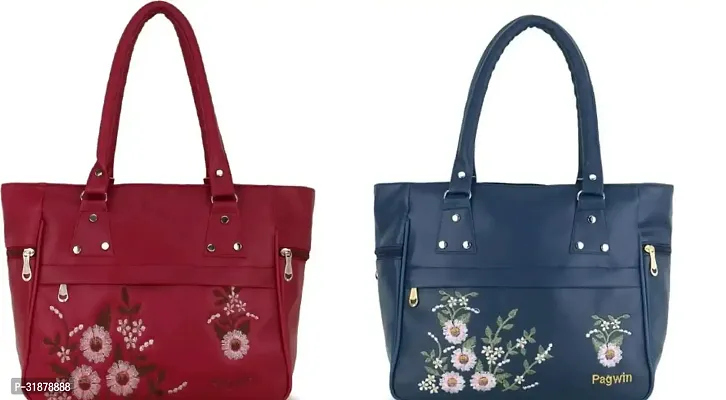 Stylish Multicolored Pu Solid Handbags For Women Pack Of 2