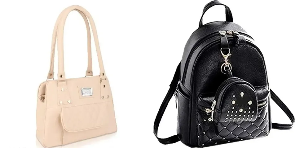 Stylish PU Handbag And Backpack For Women Combo Of 2