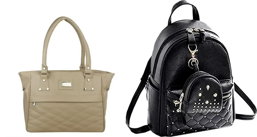 Combos Of 2 - Stylish PU Handbag And Backpack For Women