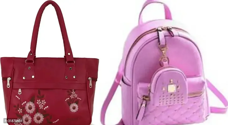 Classy Handbag With Backpacks For Women Pack Of 2