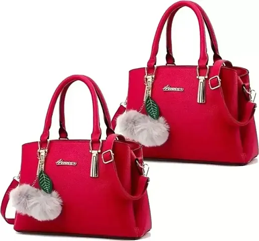 Stylish PU Solid Handbags For Women Pack Of 2