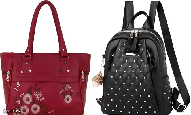 Classy Handbag With Backpacks For Women Pack Of 2-thumb0