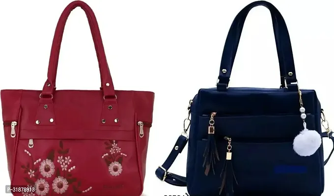 Stylish Multicolored Pu Solid Handbags For Women Pack Of 2