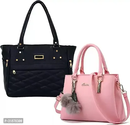 Stylish Multicolored Pu Solid Handbags For Women Pack Of 2-thumb0