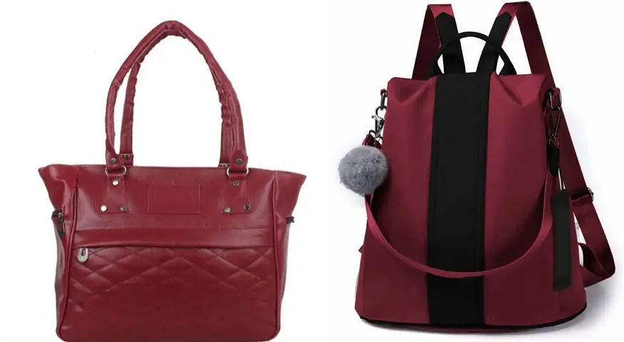 Combos Of 2 - Stylish PU Handbag And Backpack For Women