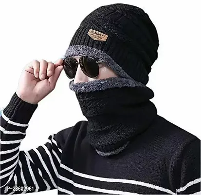 Black Winter Woolen Cap For Men And Women-thumb0