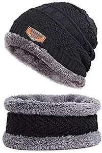 Black Winter Woolen Cap For Men And Women-thumb1