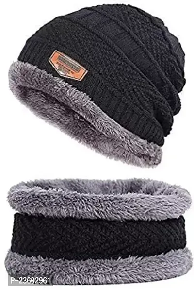 Black Winter Woolen Cap For Men And Women-thumb2