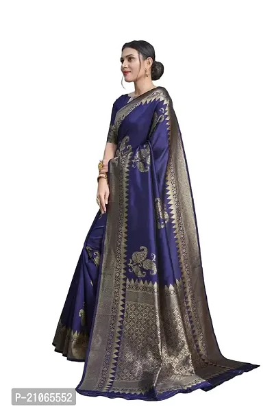 Shree Enterprises Women?s Jacquard Banarasi Saree With Unstitched Blouse Piece (Blue)-thumb0