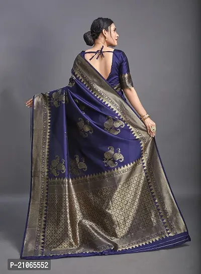 Shree Enterprises Women?s Jacquard Banarasi Saree With Unstitched Blouse Piece (Blue)-thumb3