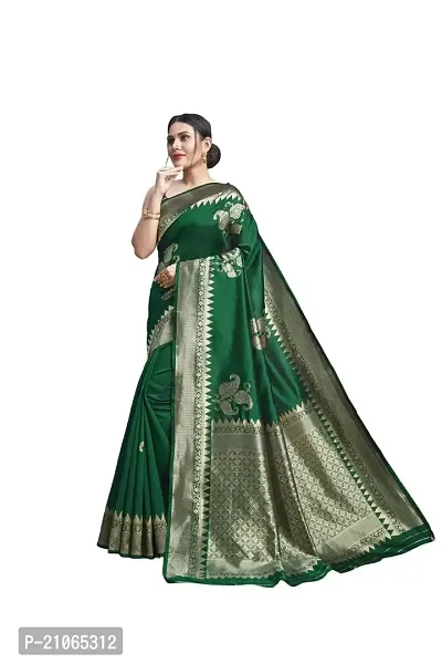 Shree Enterprises Womens Jacquard Banarasi Saree With Unstitched Blouse Piece (Green)
