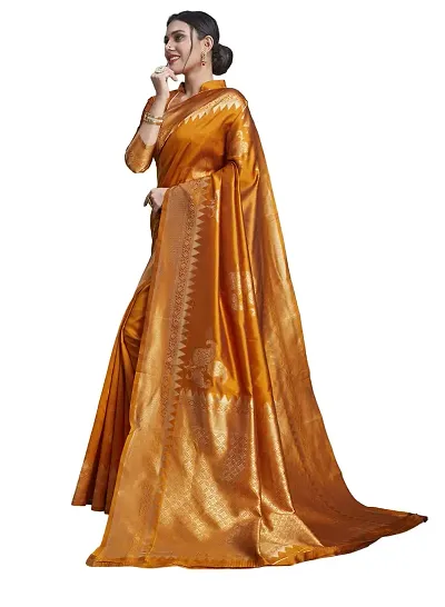 Shree Enterprises Women?s Jacquard Banarasi Saree With Unstitched Blouse Piece (Mustard)