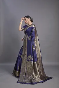 Shree Enterprises Women?s Jacquard Banarasi Saree With Unstitched Blouse Piece (Blue)-thumb1