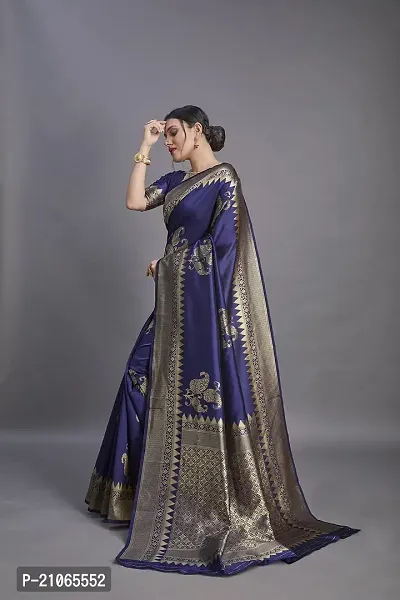 Shree Enterprises Women?s Jacquard Banarasi Saree With Unstitched Blouse Piece (Blue)-thumb2