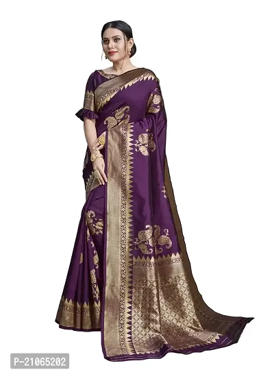 Shree Enterprises Women?s Jacquard Banarasi Saree With Unstitched Blouse Piece (Purple)-thumb0