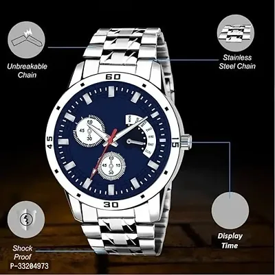 Analog Dial Day Functioning Stainless Steel Strap Watch Watches for Men Chronograph Business Wrist Watches Date Calendar-thumb3