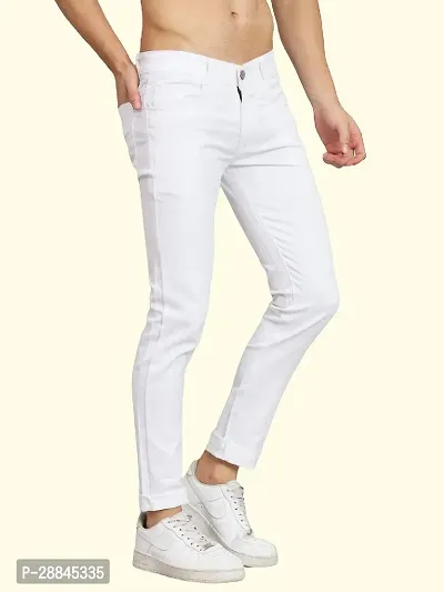 Stylish White Cotton Blend Solid Mid-Rise Jeans For Men-thumb3