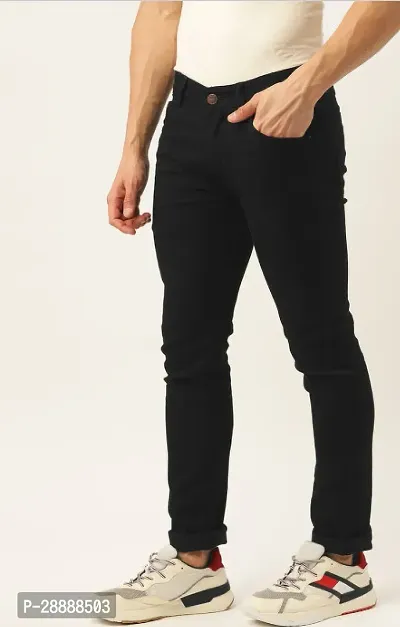 Stylish Black Denim Solid Mid-Rise Jeans For Men-thumb3