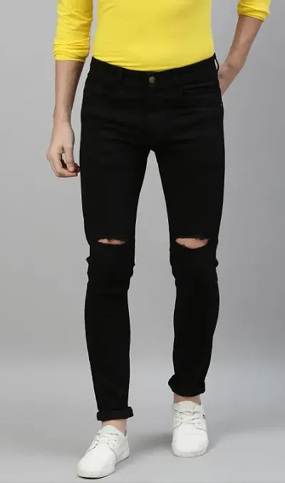 Stylish Spandex Solid Mid-Rise Jeans For Men