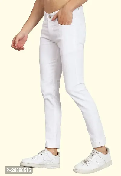 Stylish White Denim Solid Mid-Rise Jeans For Men-thumb3