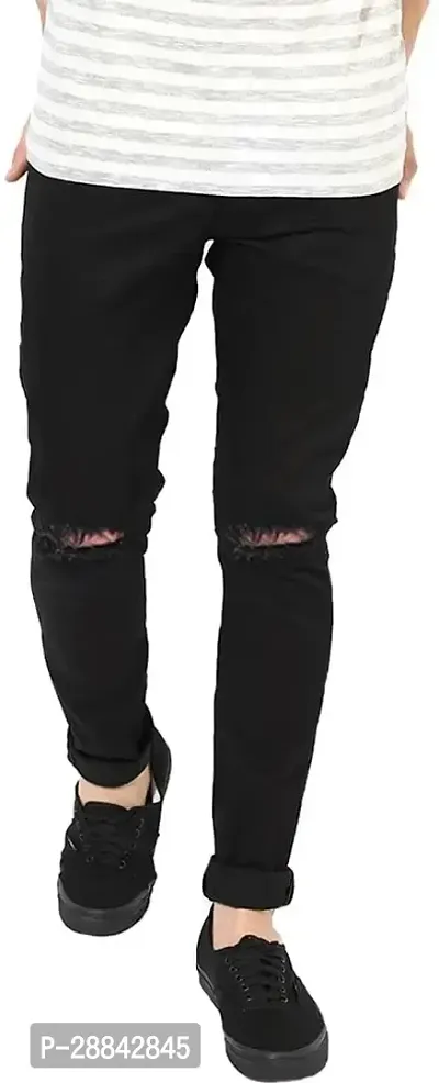 Stylish Black Denim Solid Slim Fit Mid-Rise Jeans For Men