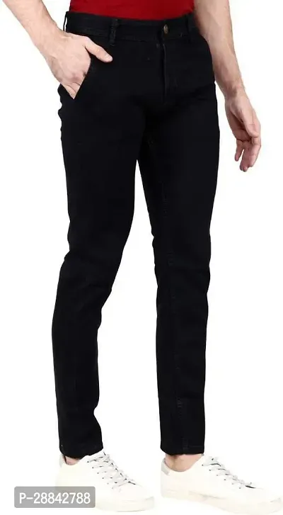 Stylish Black Denim Solid Slim Fit Mid-Rise Jeans For Men-thumb3