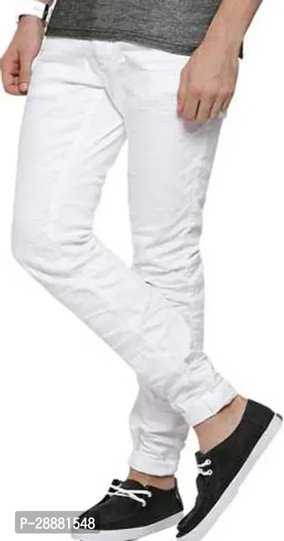 Stylish White Denim Solid Mid-Rise Jeans For Men