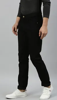 Stylish Black Denim Solid Mid-Rise Jeans For Men-thumb1