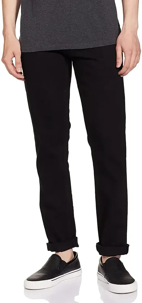 Trendy Denim Black Solid Jeans For Men