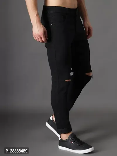 Stylish Black Denim Distress Mid-Rise Jeans For Men-thumb3