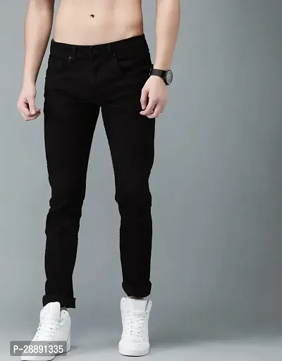 Stylish Black Cotton Blend Mid-Rise Jeans For Men-thumb0