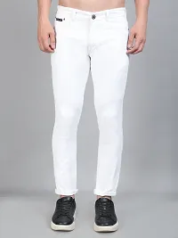 Stylish White Cotton Blend Solid Regular Fit Low-Rise Jeans For Men-thumb2