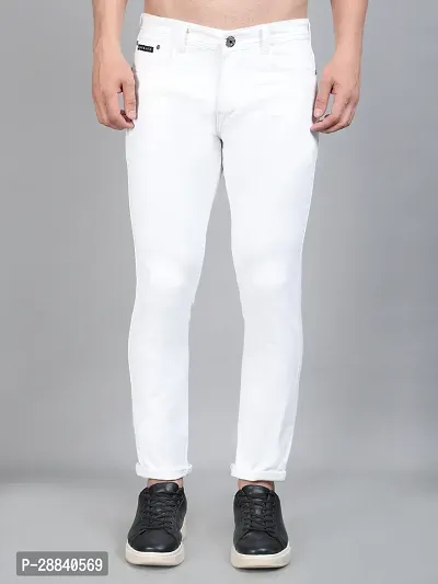 Stylish White Cotton Blend Solid Regular Fit Low-Rise Jeans For Men-thumb3