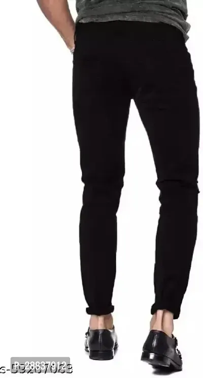 Stylish Black Denim Solid Mid-Rise Jeans For Men-thumb2