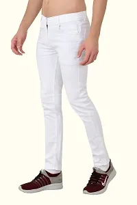 Stylish White Cotton Blend Solid Slim Fit Low-Rise Jeans For Men-thumb2