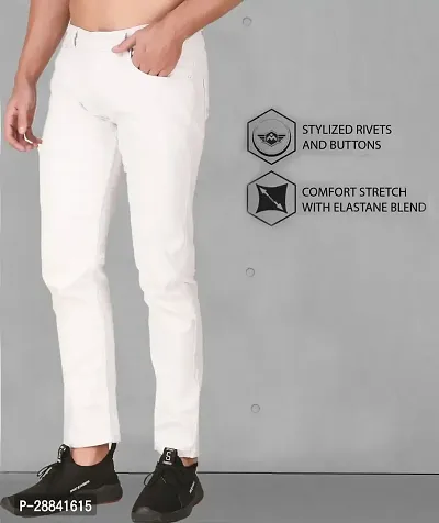 Stylish White Denim Solid Slim Fit Low-Rise Jeans For Men-thumb3