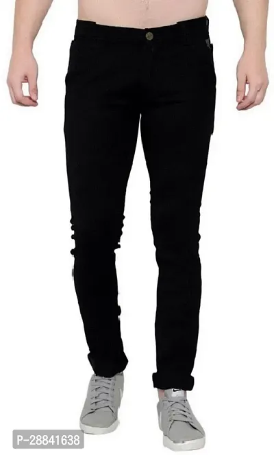 Stylish Black Denim Solid Slim Fit Mid-Rise Jeans For Men-thumb0