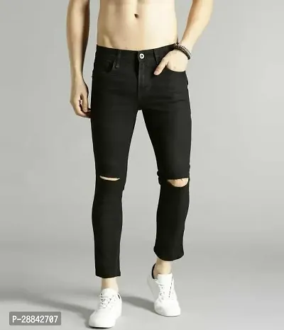 Stylish Black Denim Solid Skinny Fit Mid-Rise Jeans For Men-thumb0